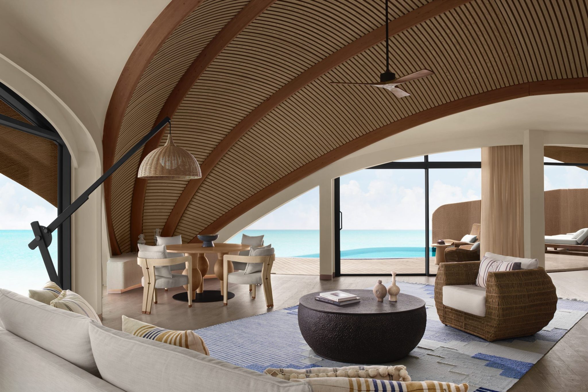 nujuma two bedroom overwater villa living room