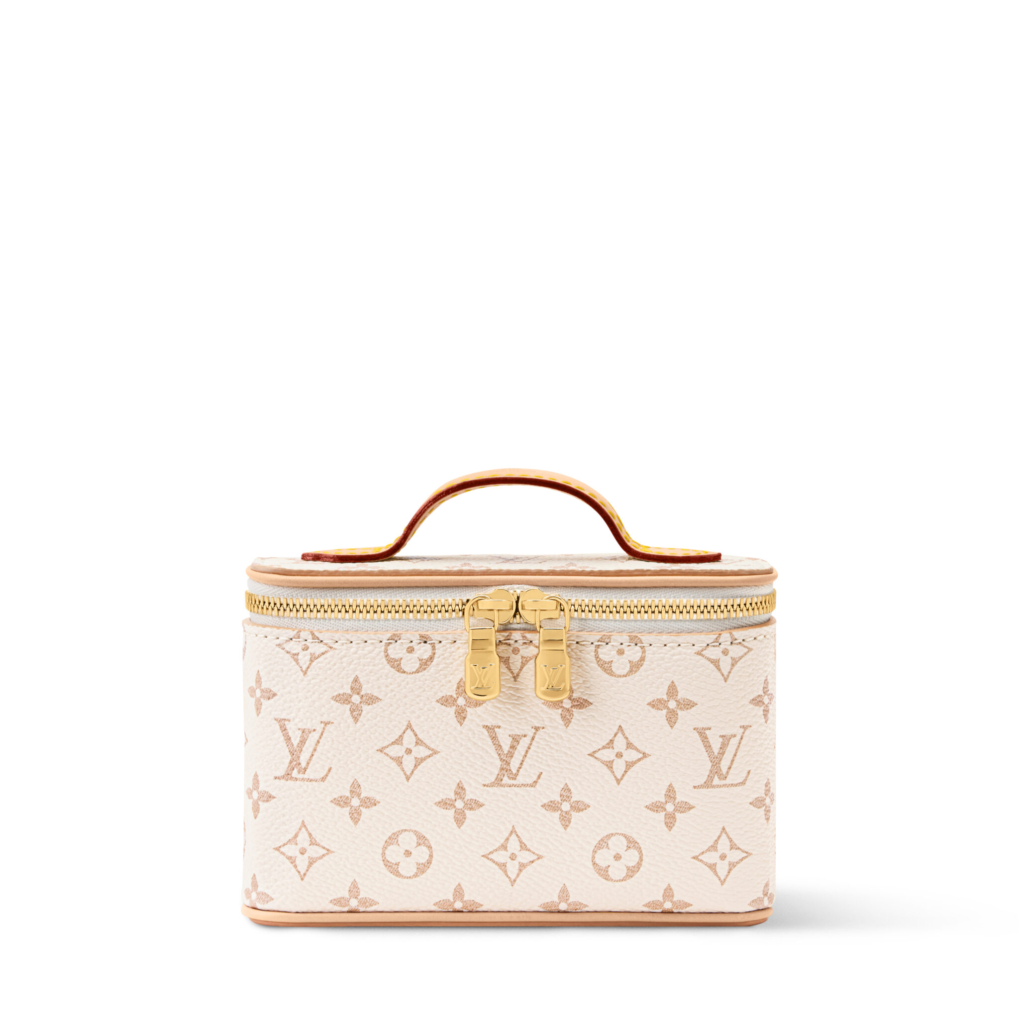 Collection Monogram Dune de La Beauté Louis Vuitton avec palette LV Ombres, rouge à lèvres LV Rouge et baume Stellar Veil.