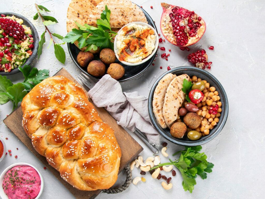 jewish,food,on,light,background.,traditional,food,concept.,flat,lay,